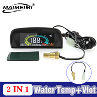 2 in 1 LED Digital Water Temp Voltage Meter Water Temperature Gauge For 12V 24V Car Truck Temperature Sensor 1/8NPT with Alarm
