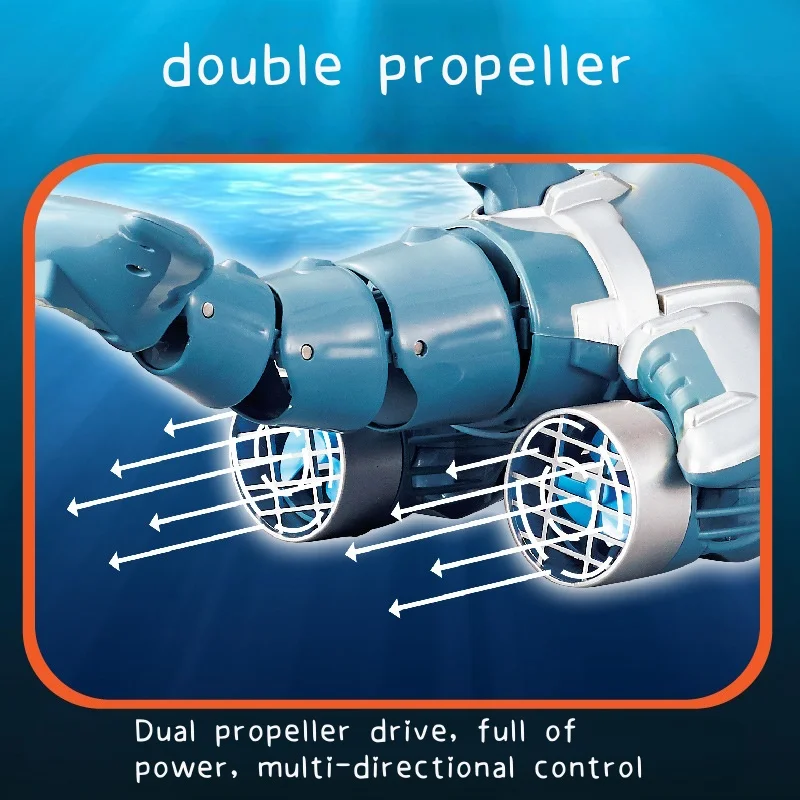 شحن لاسلكي مقاوم للماء للتحكم عن بعد محاكاة دولفين هزاز المروحة المزدوجة لعبة الماء للأولاد