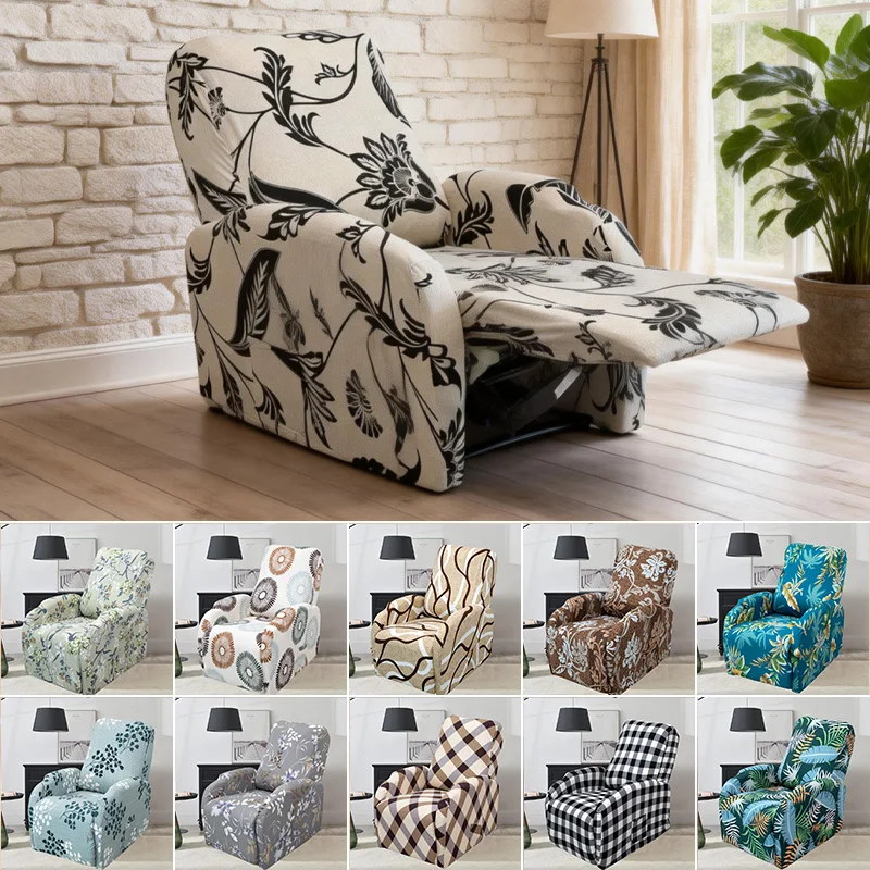 Stretch Printed Single Recliner Sofa Slipcover Removable Washable Full-wrap Non Slip Furniture Protector Living Room Decor
