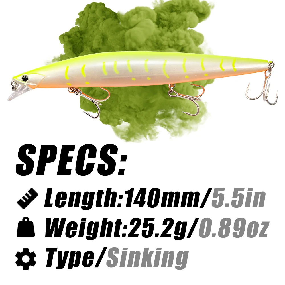 B&U 140mm 25.2g Ultra Long Casting Slow Sinking Saltwater Minnow Sea Fishing Lure Artificial Large Hard Baits