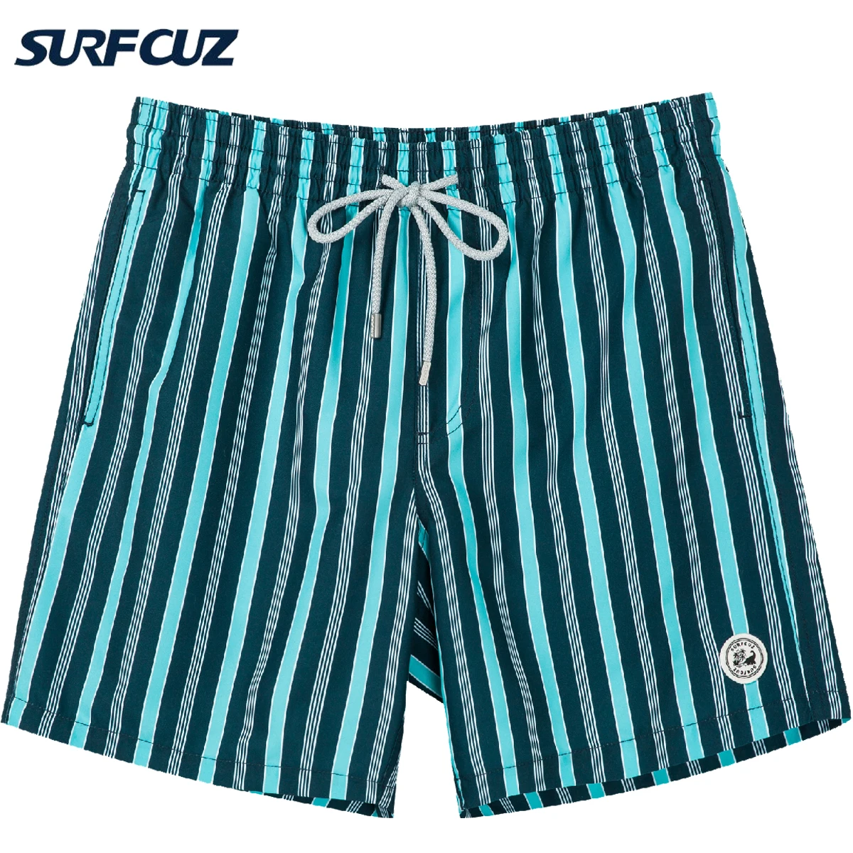 SURFCUZ męskie kąpielówki w paski szybkie suche kąpielówki plażowe Boardshort z podszewką z siatki i kieszeni stroje kąpielowe kostiumy kąpielowe