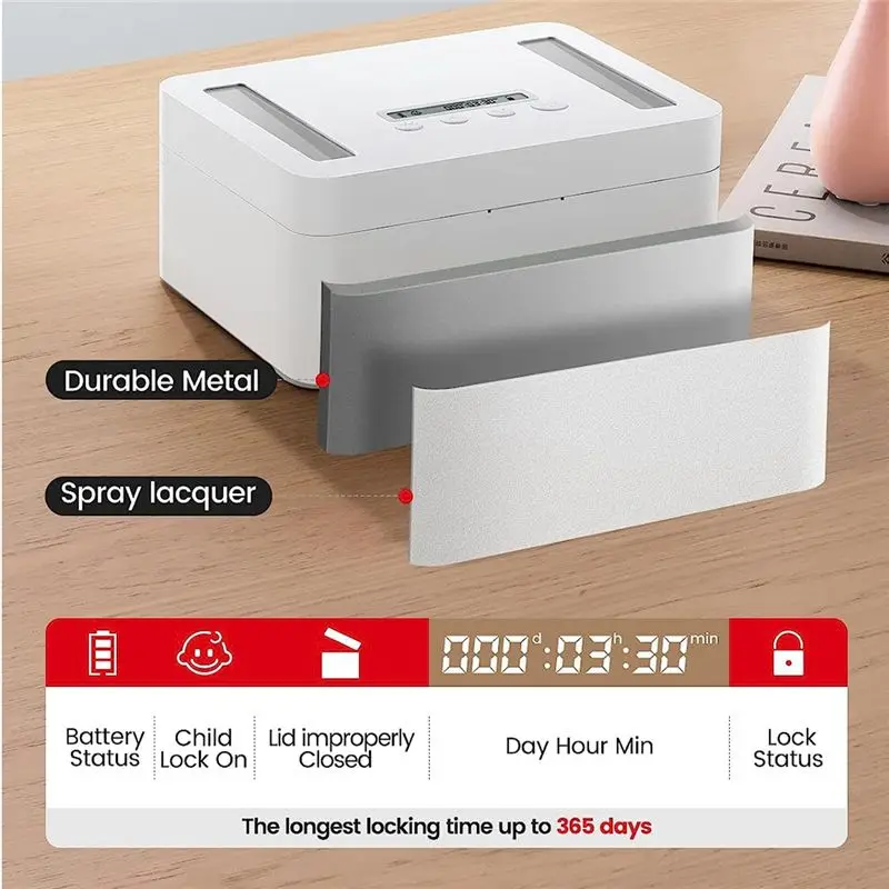 & AT27  Metal Timed Lock Box,Time Lock Box with Child Lock and LED Display,Self-Control Timer Locker for Phones, Snacks, Alcohol