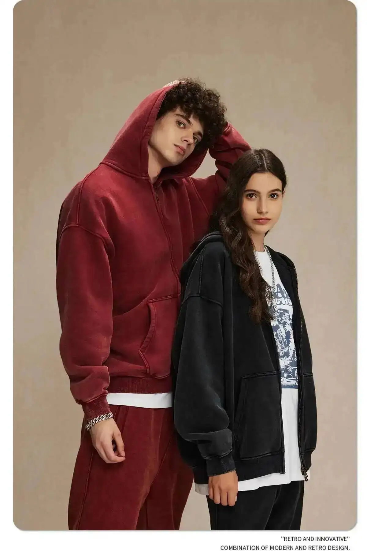 IEFB Men's Wear Wax Printing Vintage Male Hoodies Oversized Loose Zipper Water Washed Plush Sweatshirt Trendy New 9C9349 18 S236f7520e5dc4869b247f06934f59aafD