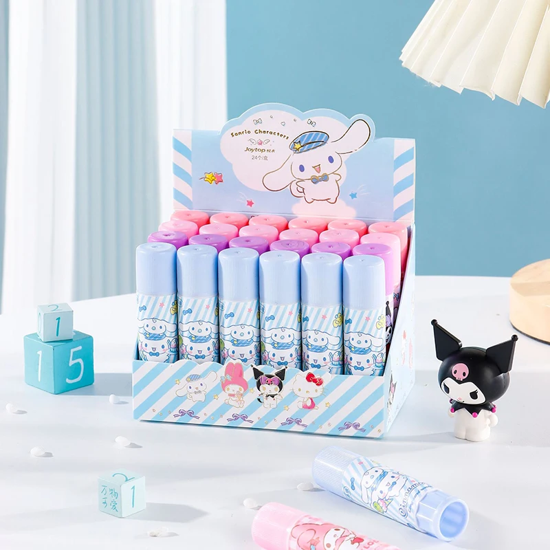 4/24pcs Sanrio Solid Glue Kuromi Hello Kitty Melody Cinnamoroll Fast Dry Solid Stick School Office Supplies Stationery Wholesale