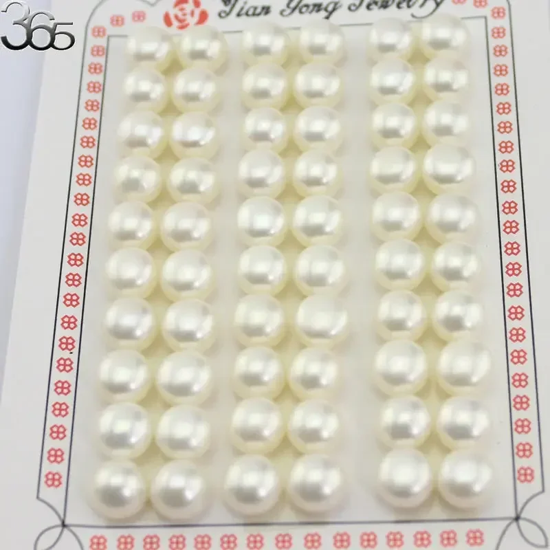20PCS 4-12MM Natural AAA Grade White Button Flat Back Round Freshwater Pearl Half Drilled Hole Loose Beads