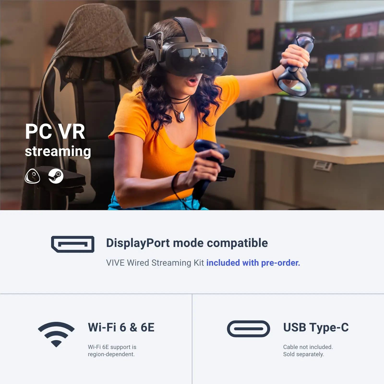 HTC Vive Focus Vision — Mixed Reality and PC VR Headset + Controllers — DisplayPort mode compatible