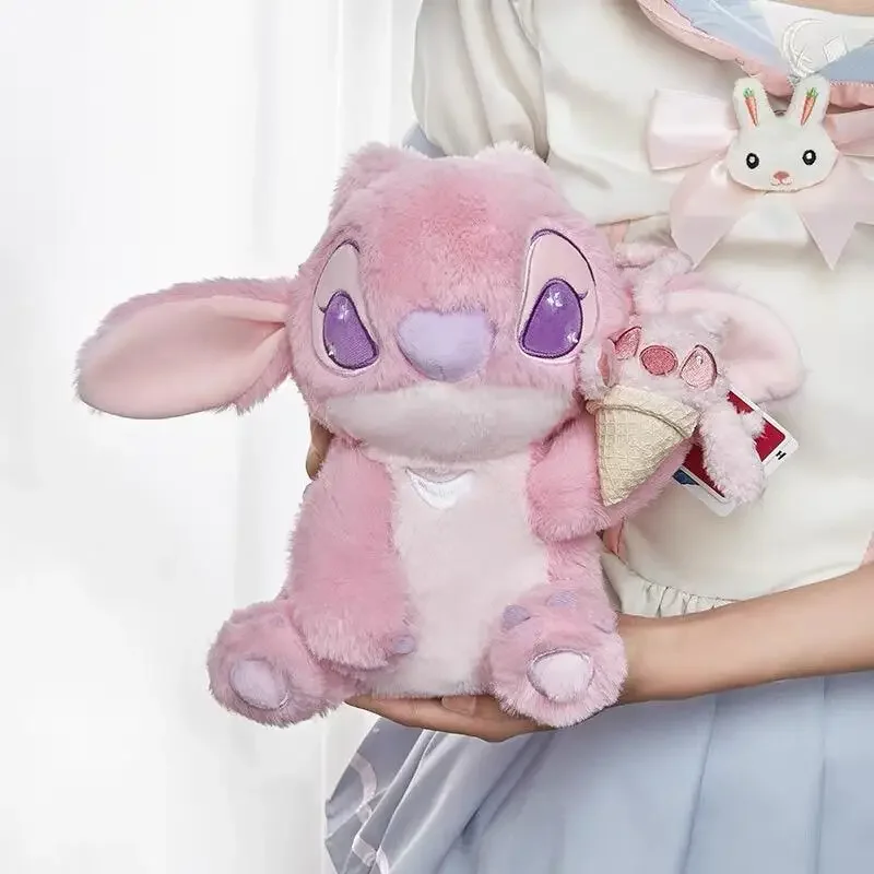 

25cm Disney ice cream cone Stitch Angel Plush doll Boys girls Bed pillow decoration hug pillow plush toys Friend Birthday Gifts