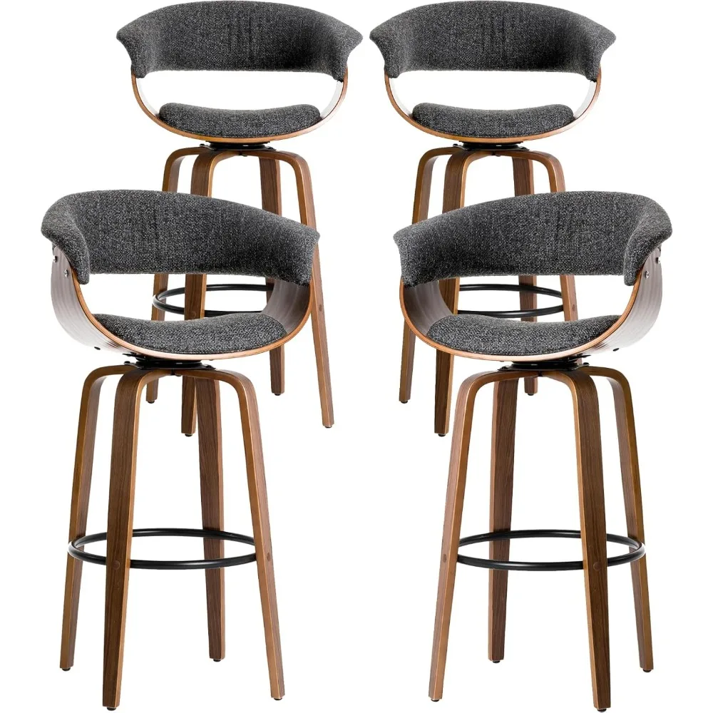 

Bar Stools Set of 4, Swivel Barstools with Curved Back, Pub with Backrest, Footrest, Solid Bentwood Frame, Bar Chairs, 29.5’’