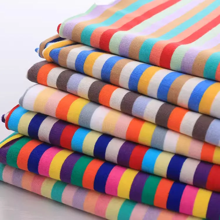 Rainbow 1cm colorful stripe 100% cotton knitting elastic fabric DIY sewing T-shirt leggings Clothing fabric width 50* 175cm