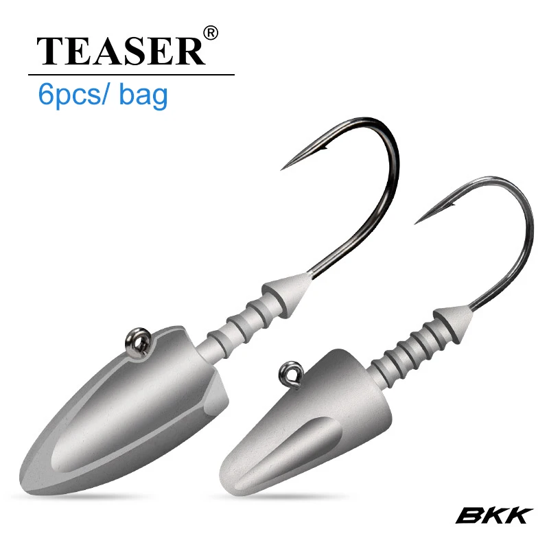 TEASER Bullet Jig Head 6pcs 7g 10g 12g 14g Screw Head High Carbon Steel Barbed Fishhooks for Soft Worm Lures Fishing Tackle