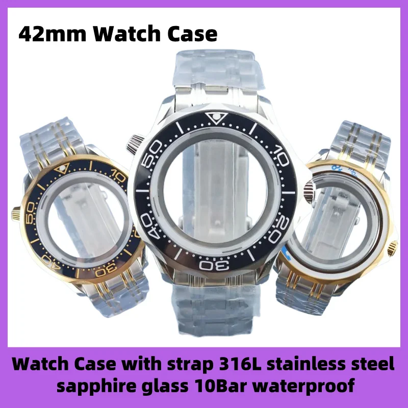 

42mm NH35 Automatic movement 10bar Waterproof watch case C3 luminous bezel 316L stainless steel sapphire glass clear back cover