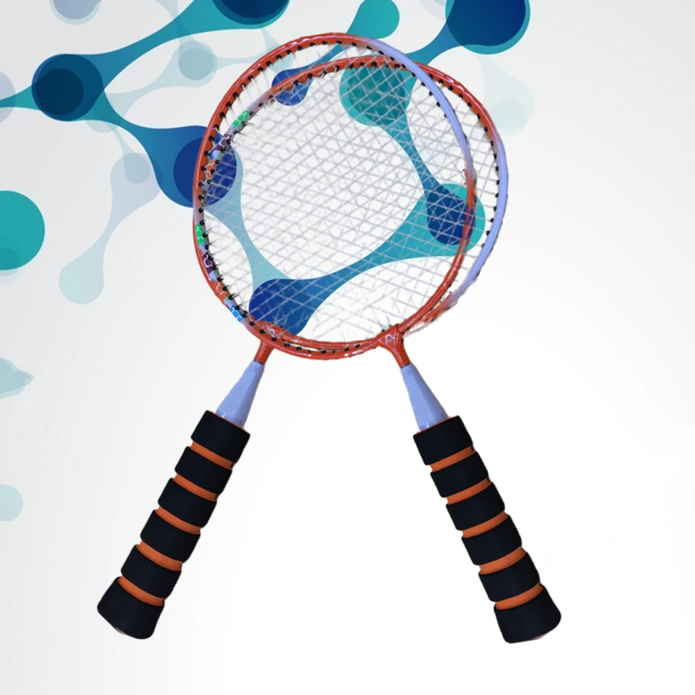 

1Pair Lightweight Badminton Racket Durable Alloy Nylon Portable Kids Fun Playing Widened Racket Range School Bag Design Orange
