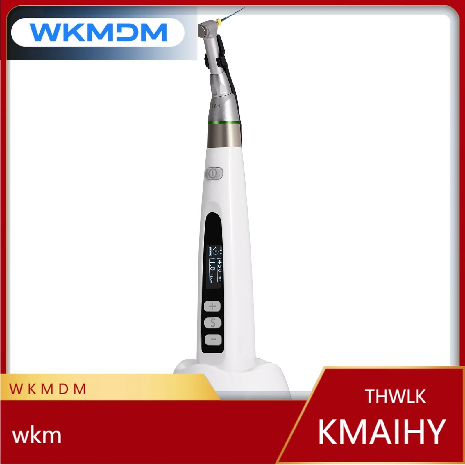 de ntal Wireless Cordless LED Endo Motor 16:1 Reciprocating Contra Angle Head LCD Screen Root Canal Treatment 9 Modes