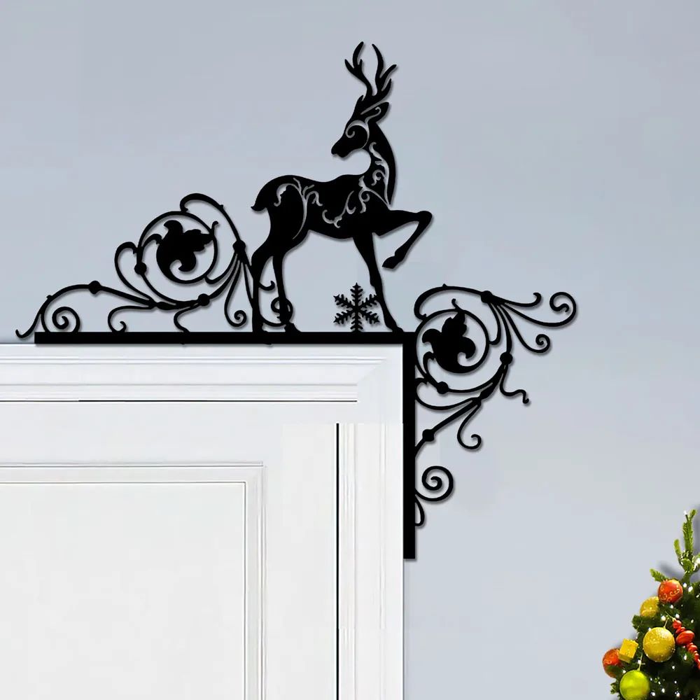 

Christmas Elk Metal Wall Art Decor Xmas Abstract Home Door Decor Minimalist Line Art Indoor Decoration Sign Gifts