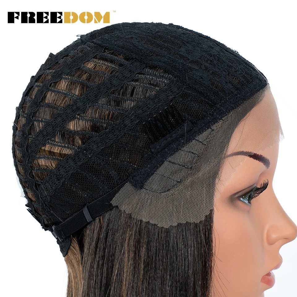 FREEDOM – perruque de Cosplay synthétique courte, lisse, ombrée, Blonde, bleue, avec raie au milieu, pour femmes noires