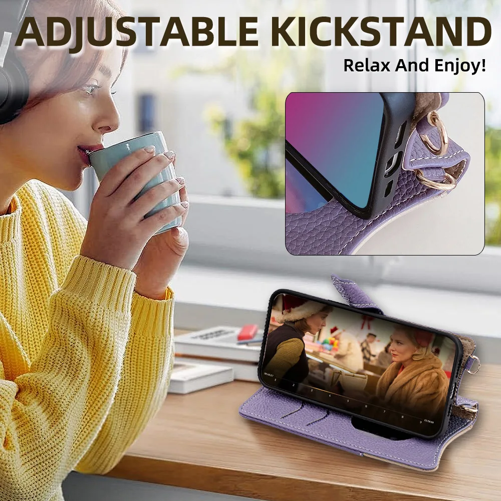 Leder-Handyhülle für iPhone 17 16 15 14 13 12 11 Pro Max Brieftaschen-Hülle X XR 7 8 Plus Flip-Schutzhülle mit Umhängeband und Kartenfächern – Detail 39
