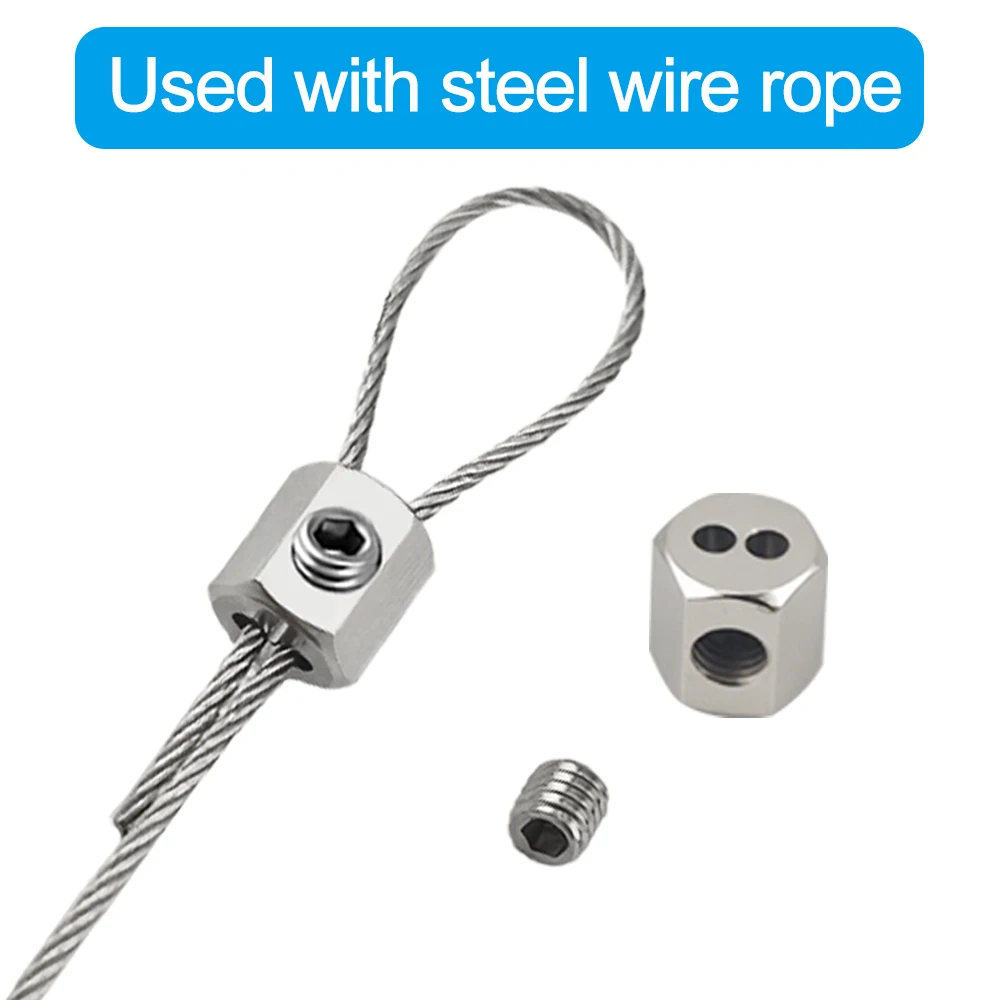 10pcs Clamps,Wire Rope Clamp,Copper Material, Adjustable Double Hole Cable Rope Clip, 1-1.5mm Cable Rope Fixing Device