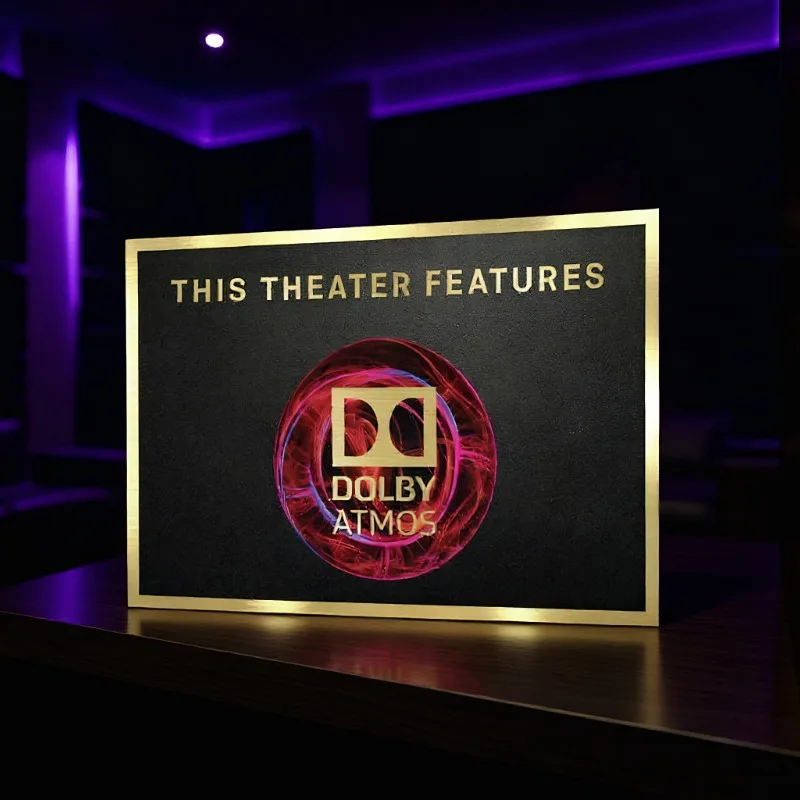Dolby Atmos Home Movie Theater Sign | Vintage Cinema Wall Art | Theater Room Decor | Retro Movie Room Sign for Home Media Space