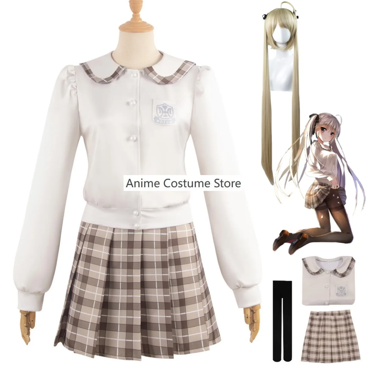 Anime Yosuga No Sora Kasugano Sora Cosplay Costume parrucca JK uniforme gonna a scacchi cappotto donna Sexy Kawaii Carnival Suit