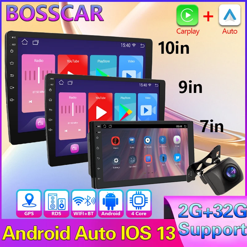 

BOSSCAR Car Radio 2Din Android 12 Auto Carplay Universal 7" 9" Multimedia Player for Nissan Honda Toyota Lada Volkswagen Hyundai