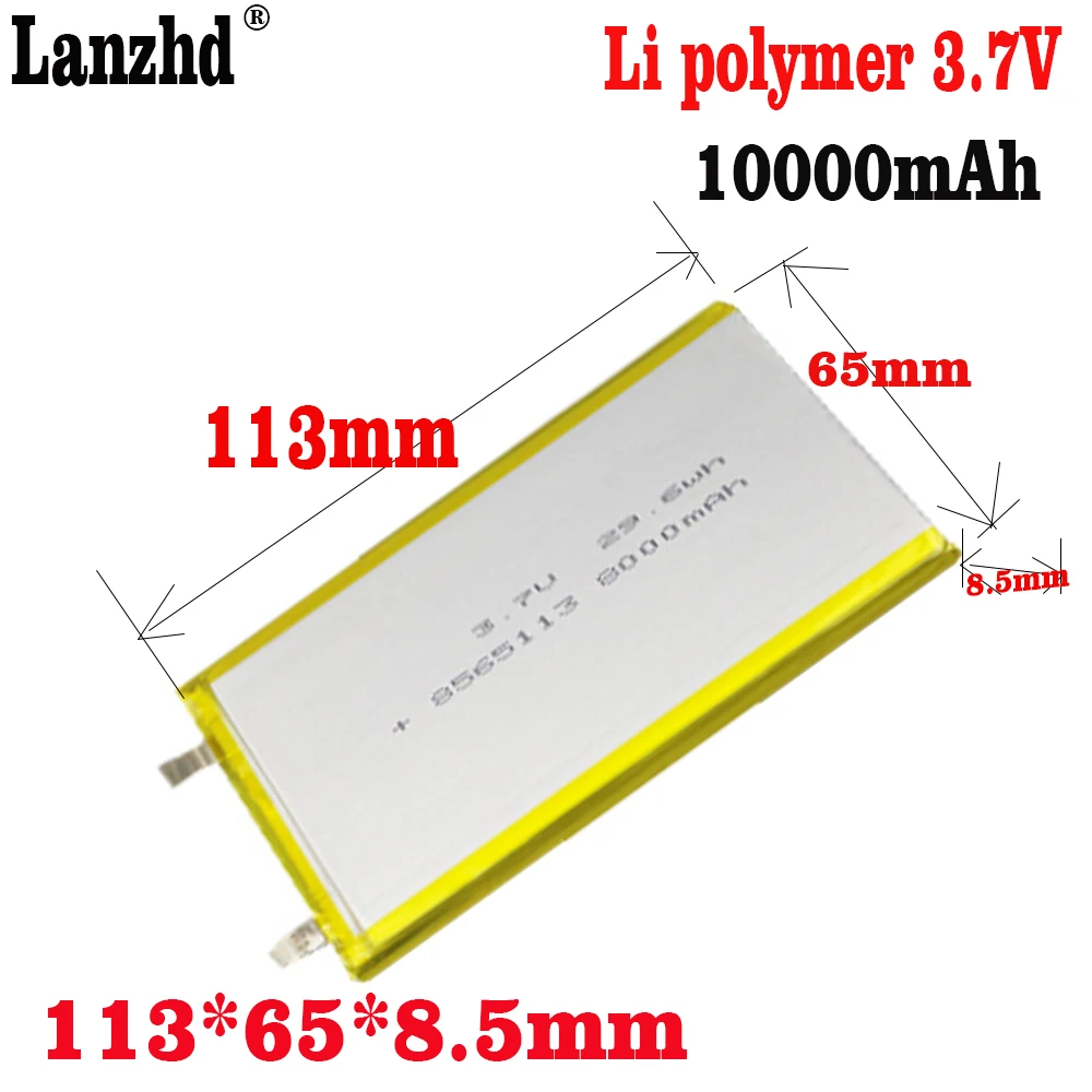 1-10pcs 8565113 3.7V 10000mAh Lithium Polymer Batteries Lipo Cell For Mobile Power LED Lamps Tablet PDA E-book GPS Power Bank