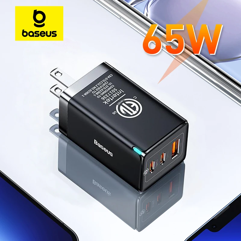 Baseus 65W GaN Charger Quick Charge 4.0 Type C PD USB Charger with QC 4.0 3.0 Portable Fast Charger For Laptop iPhone 15 14 13