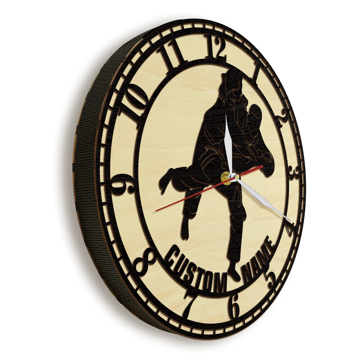 Personalized Judo Wooden Frame Wall Clock Martial Arts Fighting Club Decor Custom Jiu-Jitsu Natural Wood Clock Judo Lover Gift