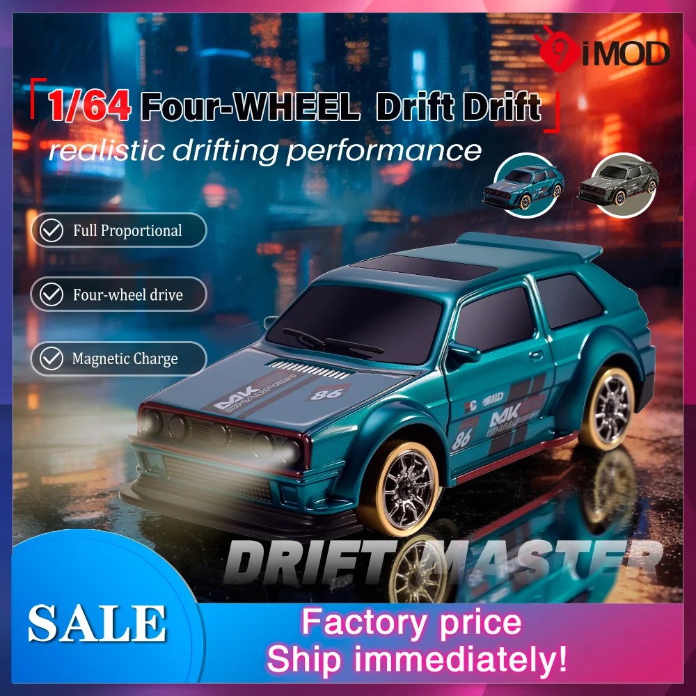 9IMOD 1/64 RC Drift Car 2.4G 4WD Full Proportional RC Car with Gyro LED Lights Magnetic Charging Dual Speed Control