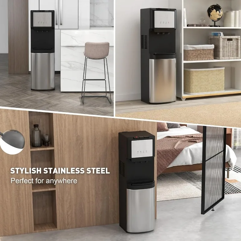 موزع مبرد مياه تحميل سفلي لزجاجات سعة 5 جالون - موزع مياه ساخن وبارد وغرفة مع 3 درجات حرارة، قفل أمان للأطفال