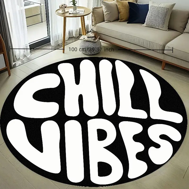 Large Round Area Rug Chill Vibes Decor Aesthetic Floor Mat Modern Room Decoration Trendy Geometric Indoor Carpet