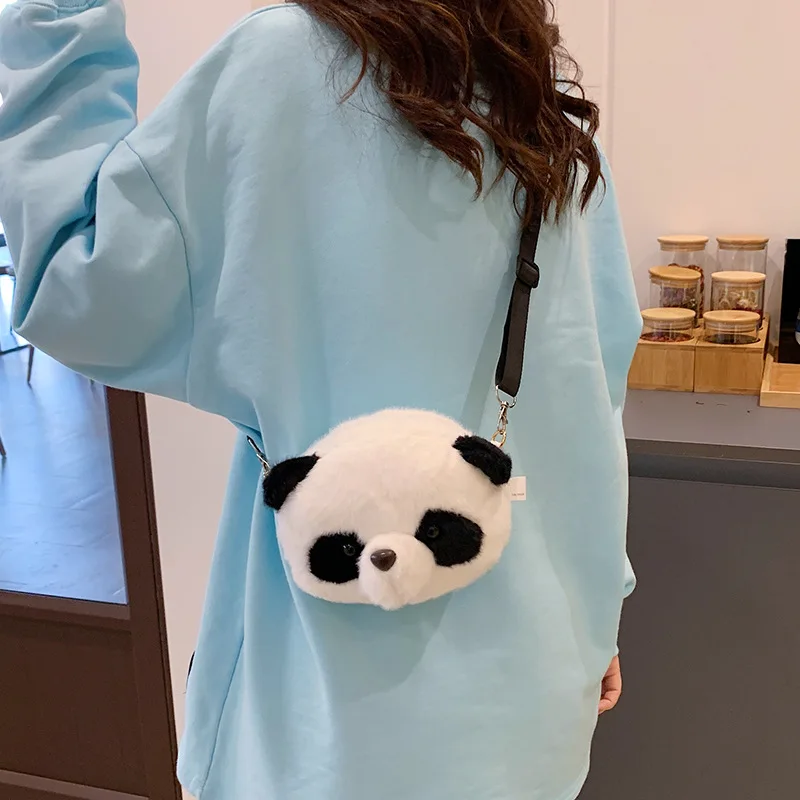 Bambini nuove borse a tracolla ragazza Panda testa borsa di peluche Versatile borsa a tracolla carina Cartoon bambino borse a corpo piccolo Mochila Infantil