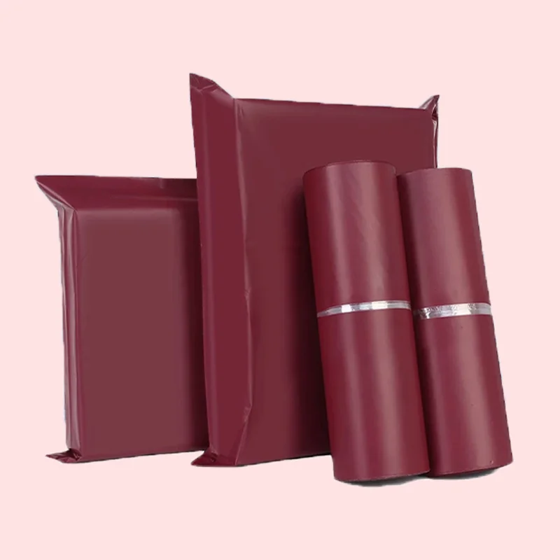 100pcs Brown-Red Waterproof Packaging Bags for Clothing Logistics, Customizable with Logo
