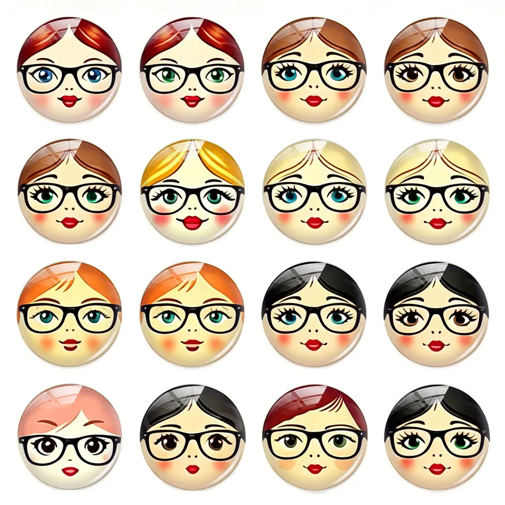 Handmade матрёшка Matryoshka Russian Girl Doll Face Glasses Round Photo Glass Cabochon Flatback Demo Flat Back Cameo For Diy