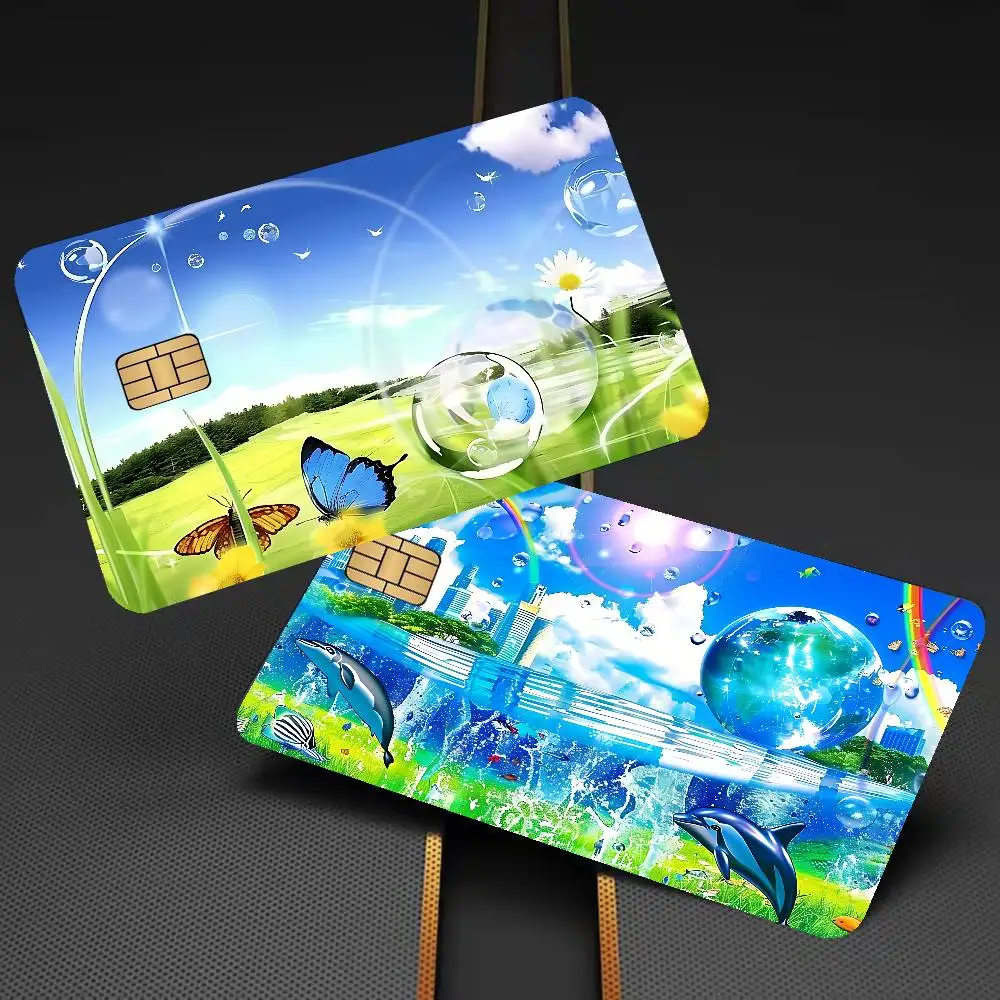 Frutiger Aero Anime Spend or Save Funny Shell On Off Ultra Thin No Fade Sticker Skin Cover Film for Debit Credit Card