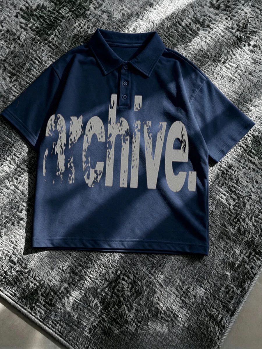 Polo Shirts Streetwear Archive Letter Graphic Y2K Grunge Gothic Men's Golf Shirts Oversize Aesthetic Minimalist Short Sleeve Tee