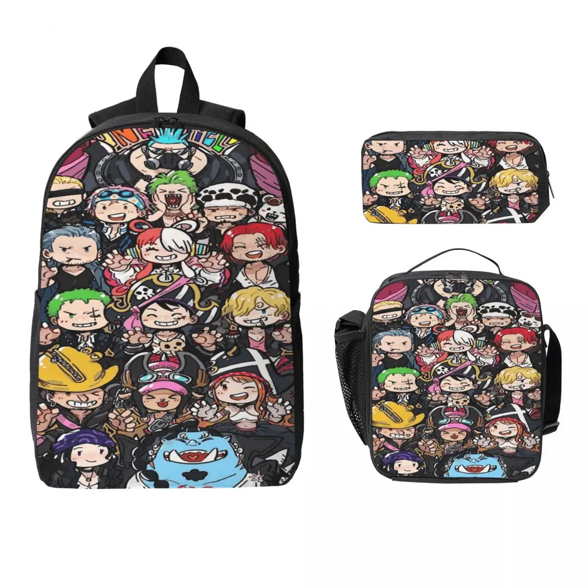 

3Pcs Luffys O-one-pieces School bags Set for Kids Pen Bags Backpack Sets with Lunch Box For School Students Daypack