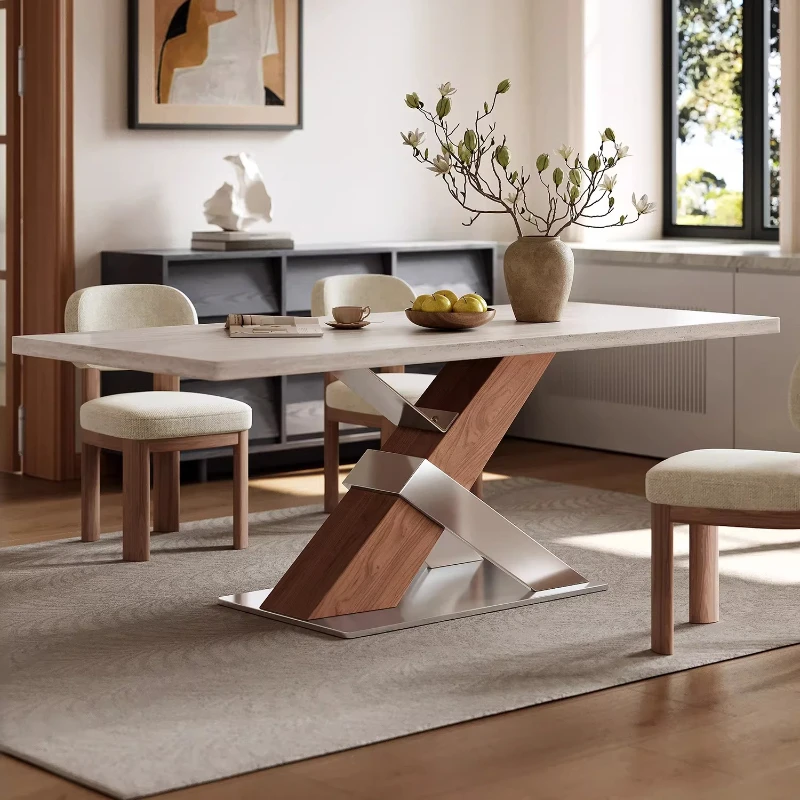 

Современный минималистичный обеденный стол из травертина в стиле лайт-люкс для гостиной, 6 стульев, наборы столов и мебели для столовой, мебель для кухни.