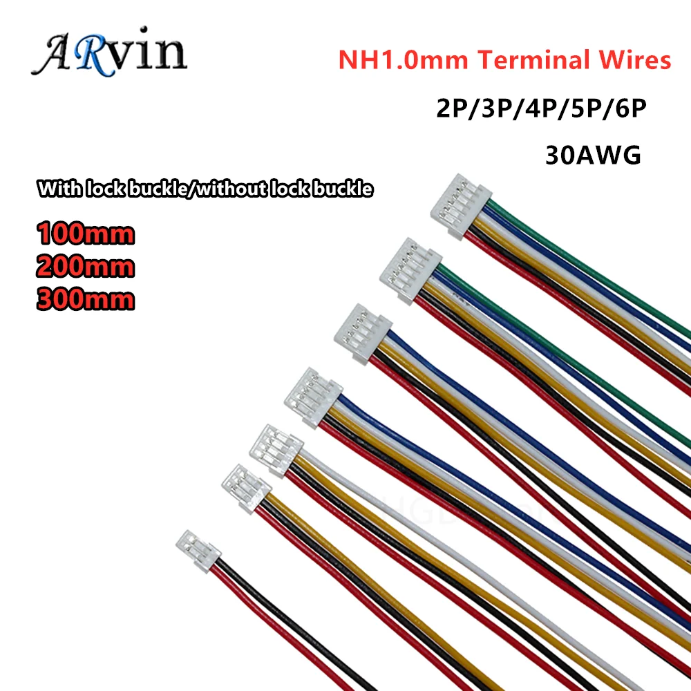 10pcs NH1.0 terminal wire with 1.0mm spacing single head double head electronic wire 30AWG connection wire with lock 2P-6P ﻿