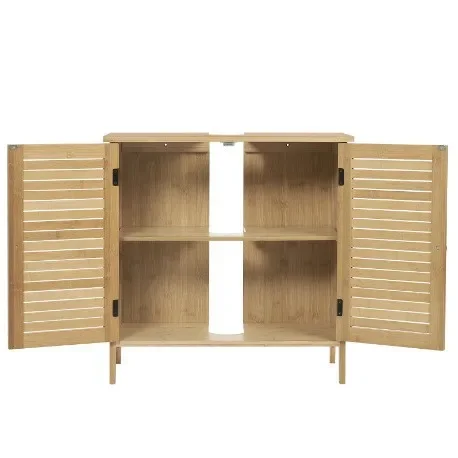 High Quality Bamboo Bathroom Cabinet with 2 Door Under Sink Locker Toilet Bedroom Simple Two Layer Storage Cabinet