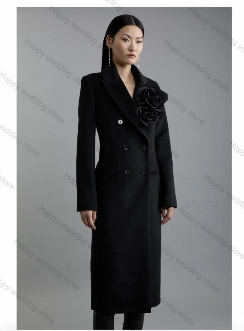 

Black Cashmere Wool Formal Women Suit 1 Piece Overcoat Skirt Double Breasted Business Office Lady Coat Jacket Customized Outfit