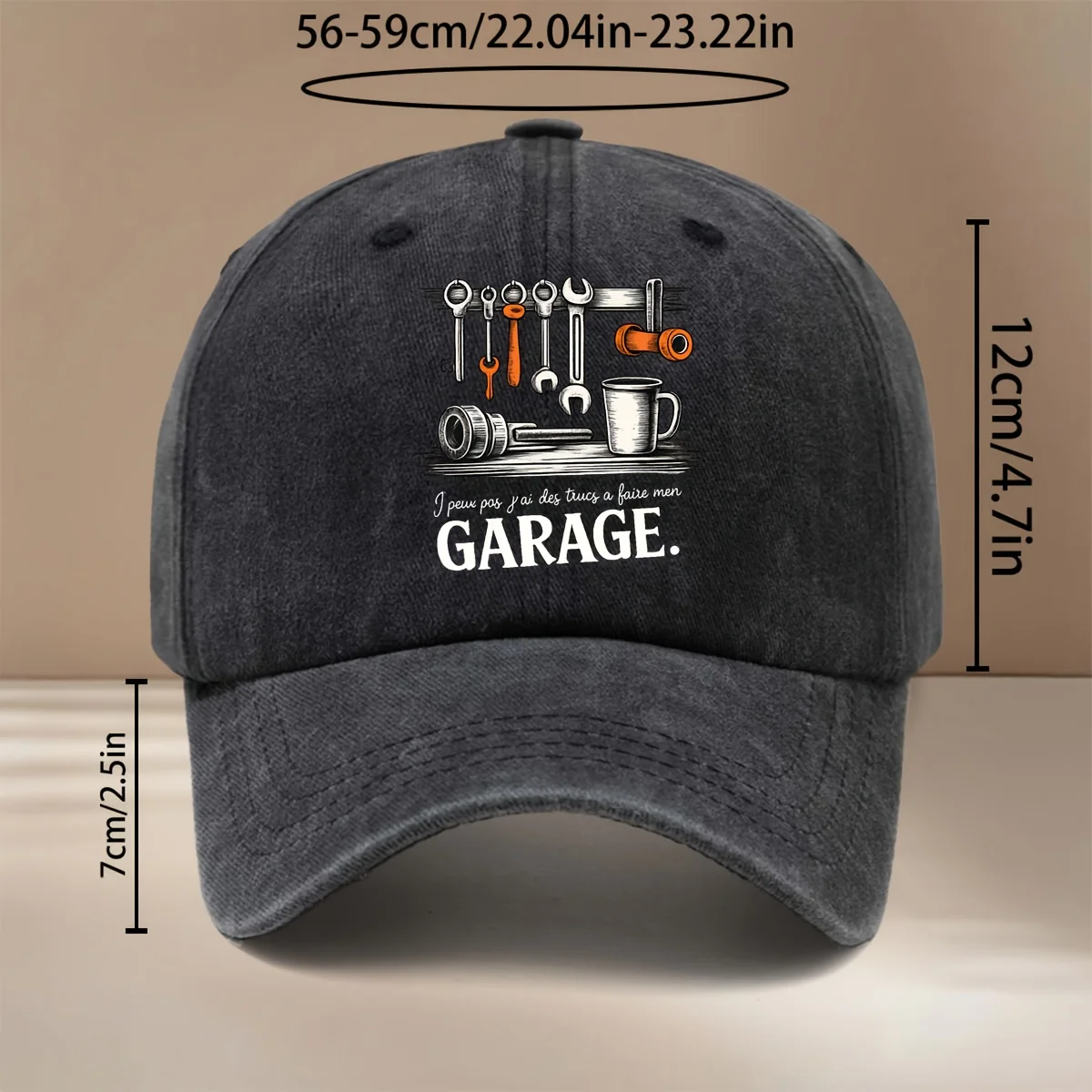 GARAGE Text Repair Tool Print Baseball Cap, Trendy Unisex Adjustable Brim Hat for Parties, Camping, and Hip-Hop Style. Lightweig