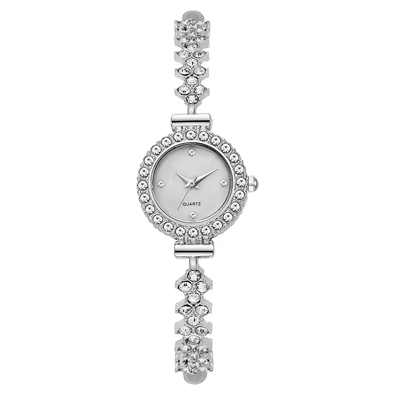 CILOA-Round Full Crystal Women Quartz Watch Silver Bracelet Bling Rhinestone Elegant Dress Wristwatch-7119