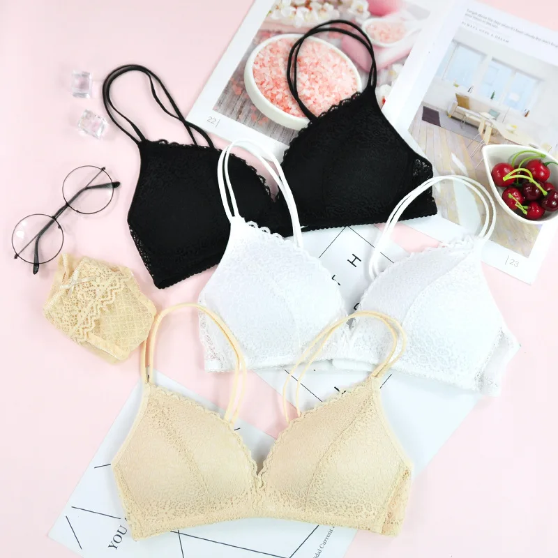 

Lightweight Sleepwear Bra Sexy Lace Backless Underwear with Steel Ring New Arrival Versatile Bra for Teen Girls U-Neck Design