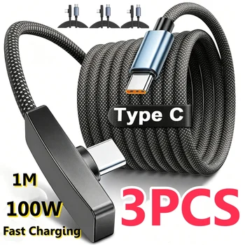 Cabo USB Tipo C de 90 Graus 100W para Carregamento Rápido e Transferência de Dados, Cabo USB-C Portátil em Ângulo Reto para iPhone e Samsung