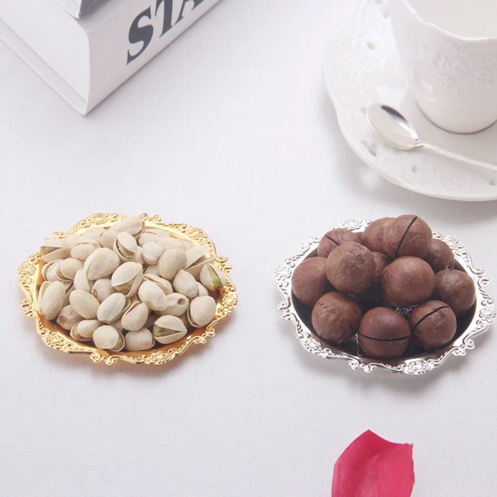 

3pcs European Style Cake Tray Home Decoration Fruit Plate Snack Tray Party Supplies Elegant Dessert Plate Iron Metal Plated Gold