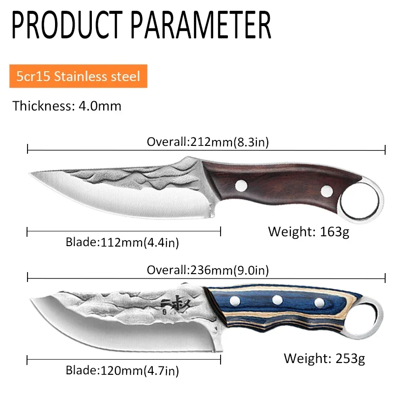 Stainless Steel Hunting Knife Forged Serbian Butcher Boning Knife Chef Cutting Meat Cleaver Outdoor Camping BBQ Knife