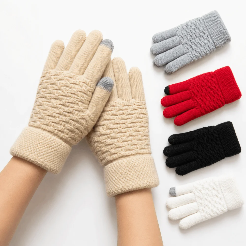 Double Layer Knitted Gloves Thickened Lamb Velvet Lining Driving Gloves Touch Screen Lamb Velvet Warm Gloves For Men And Women
