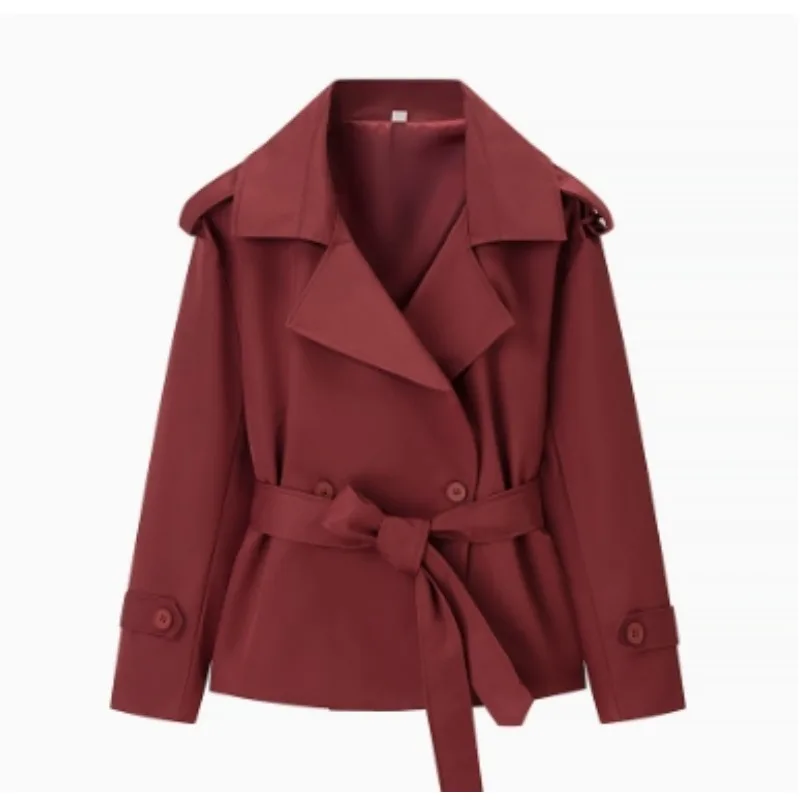 Aliexpress's Best-selling Cross-border European and American Style Women's Solid-color Belted Short Jacket Trench Coat Fashion
