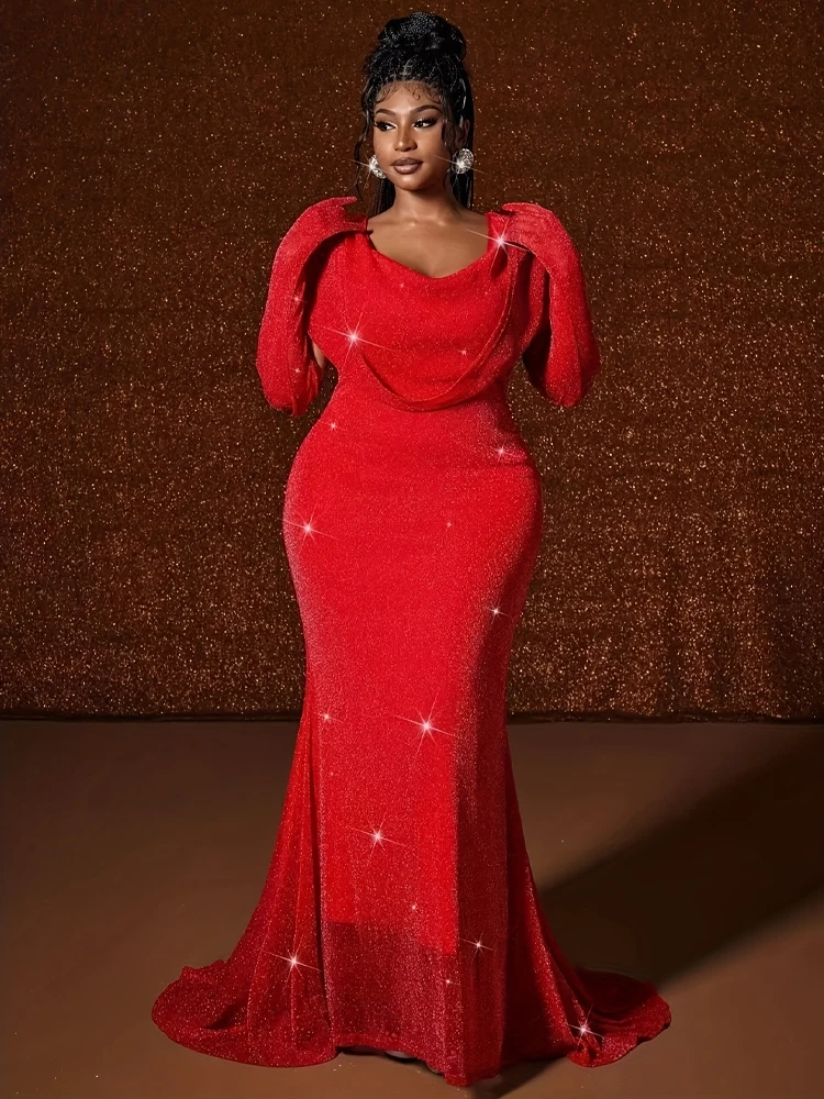 فستان ماكسي جديد مزين بقلنسوة بدون أكمام بحاشية ذيل السمكة فستان أنيق لحفلات الزفاف مقاس كبير فساتين نسائية ضيقة مثيرة في الحفلات