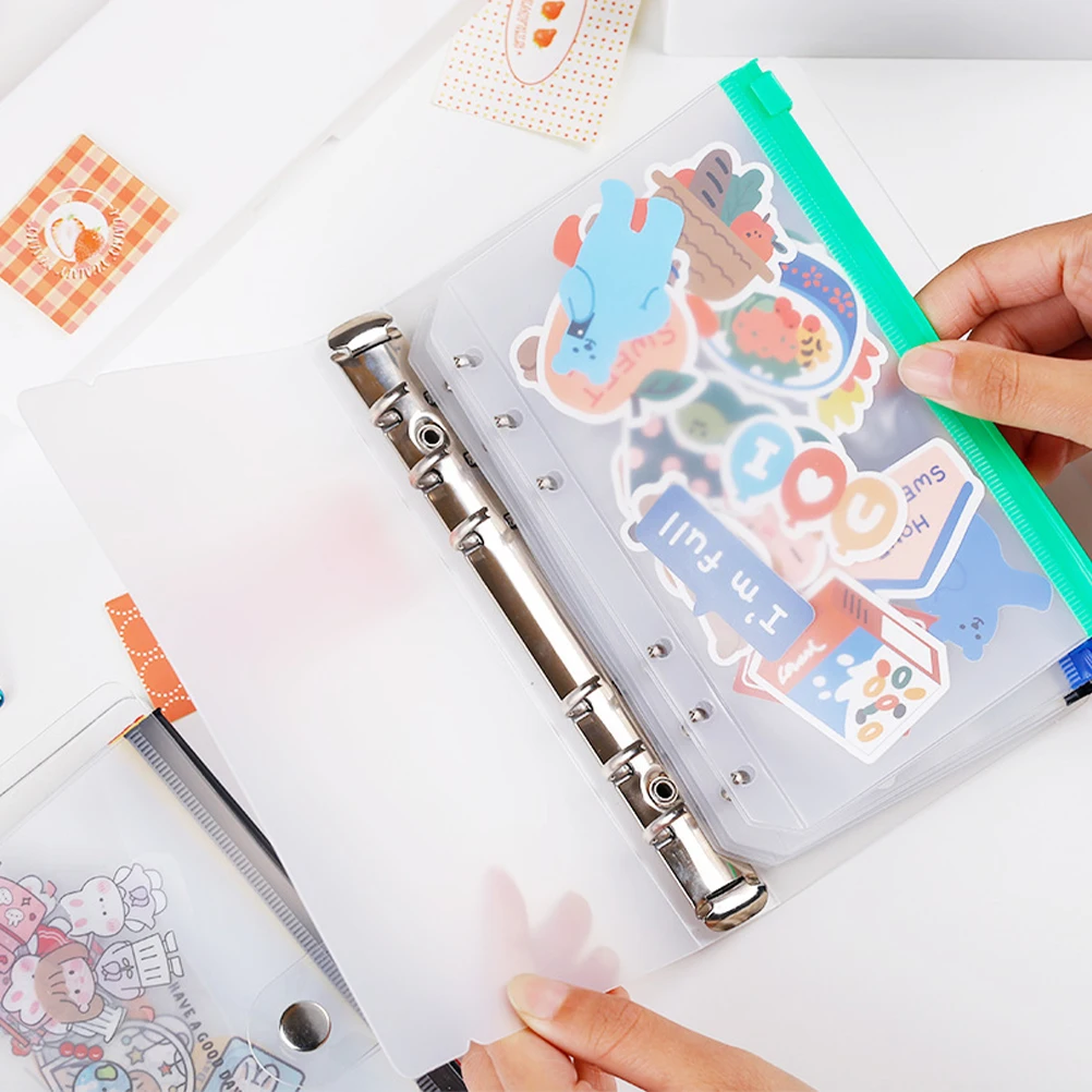 

12pcs PVC Zipper Bag Inner Core Binder Pouches Transparent File Bags Loose Leaf Document Organizer Home Office School
